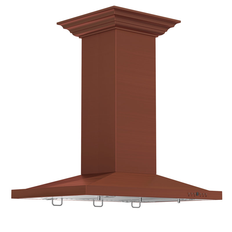 30" 400 CFM Ducted Island Range Hood, Hand-Hammered Copper, 36"