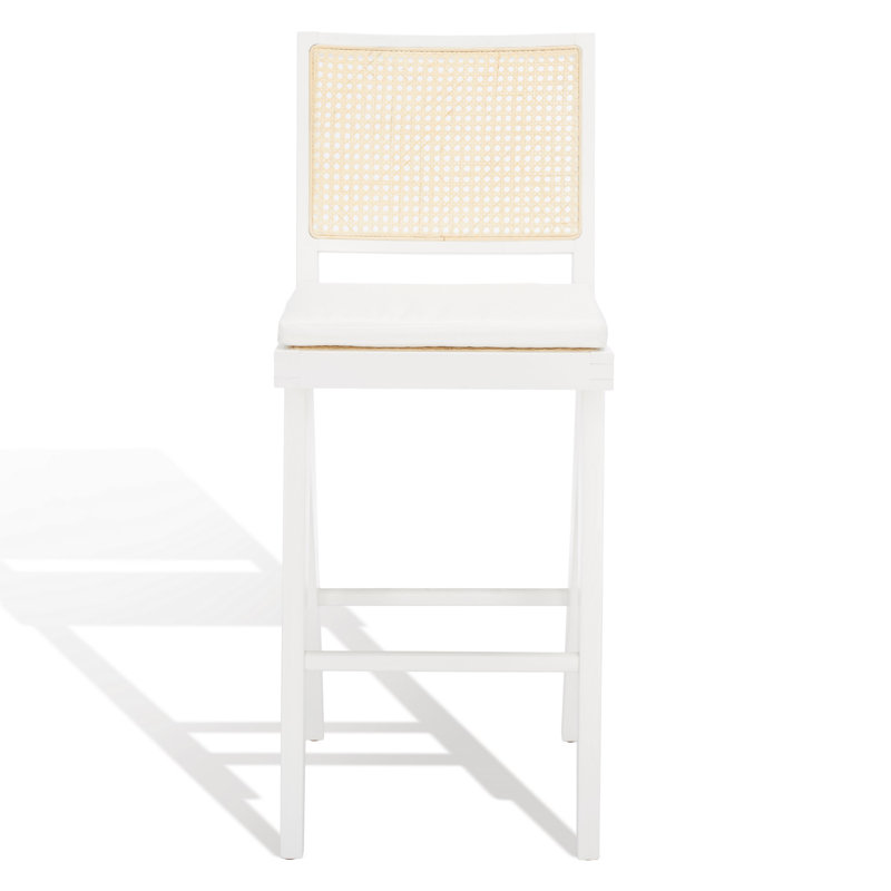 Colette Rattan Barstool, White/Natural, Bar Stool (28.7" Seat Height)