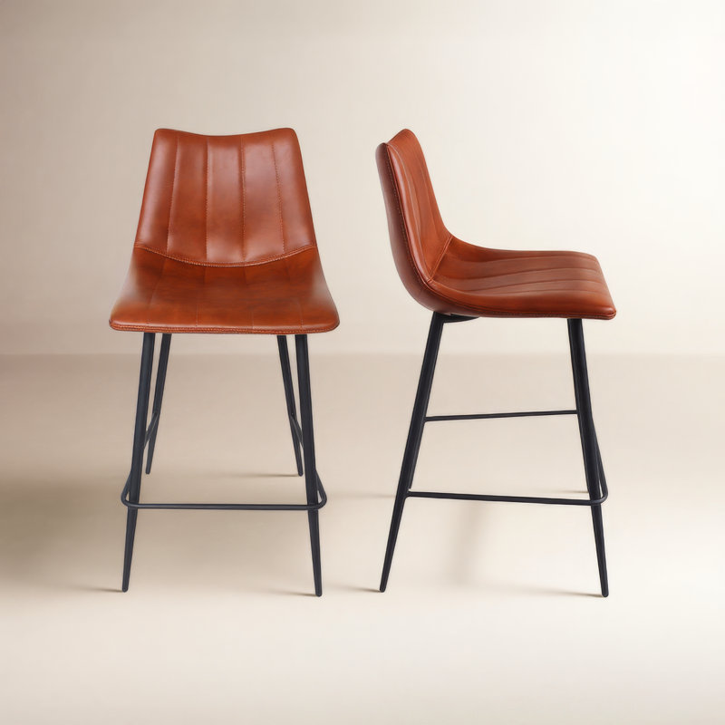 Finnigan Counter & Bar Stool, Counter Stool (26" Seat Height), Brown/Faux Leather
