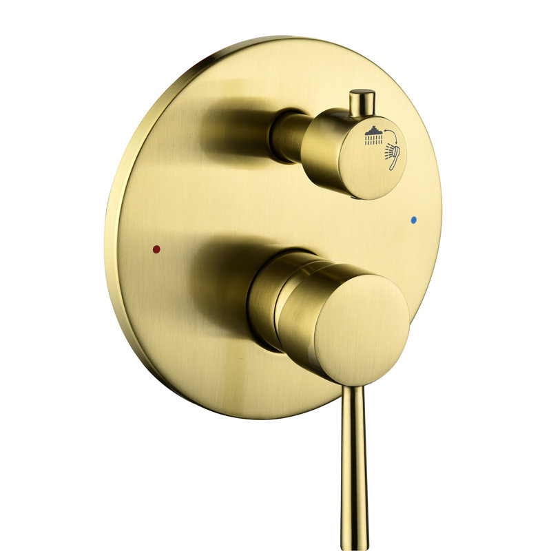 Robinet de douche pour salle de bain en or brossé mural - avec pomme de pluie haute en acier inoxydable de 10 po et douche à main, ensemble de soupape d'équilibre à 2 voies
