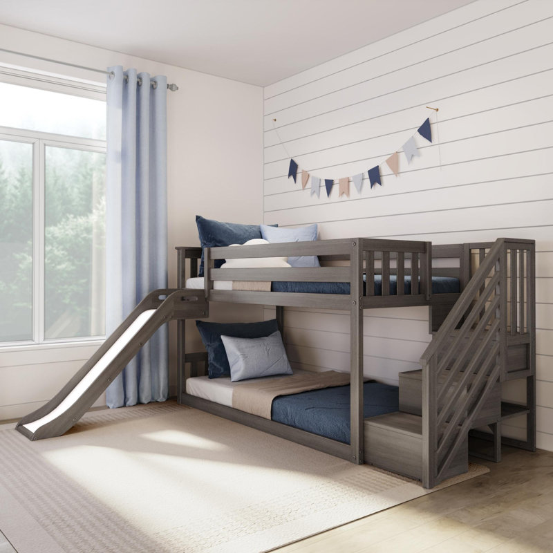 Lit superposé simple en bois massif Kincer, Gris foncé
