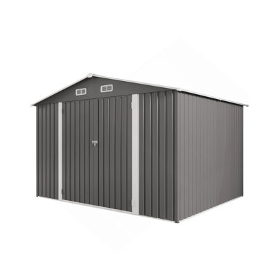 10 x 8 FT Outdoor Storage Shed, Large Metal Storage Shed, Lockable Door and Air Vent, Clear Window Garden Tool Shed for Bicycles, Tools, Lawnmowers, Backyards, Patios, Lawns