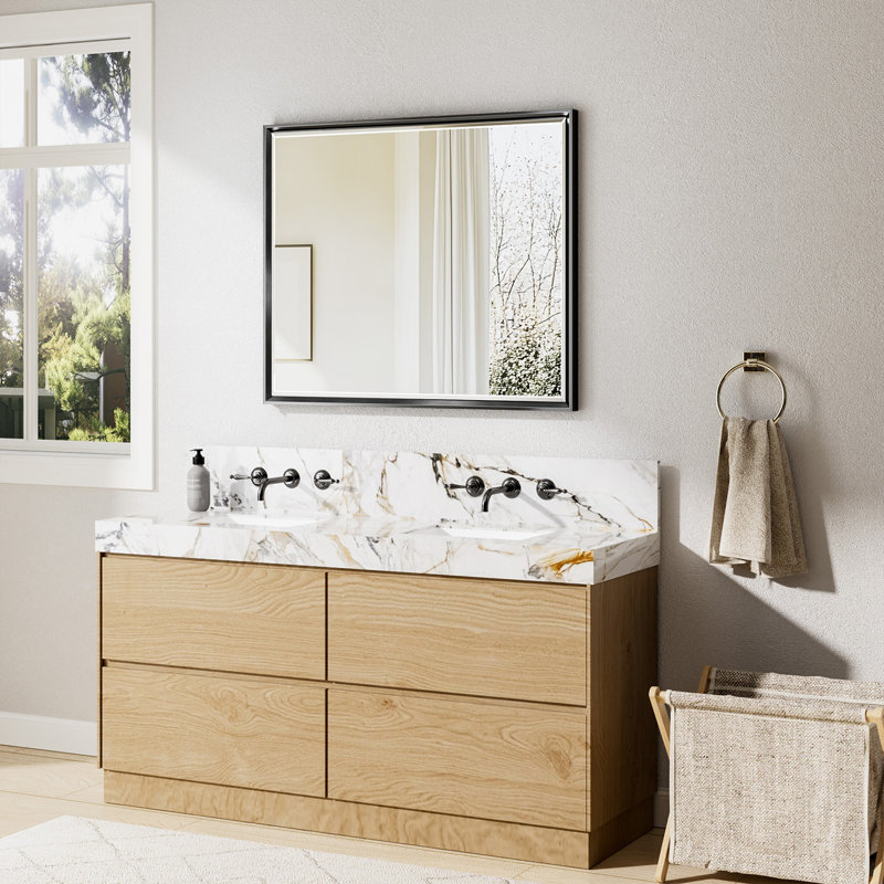 Miroir de salle de bain Lohoski, Noir mat, 36 po x 30 po