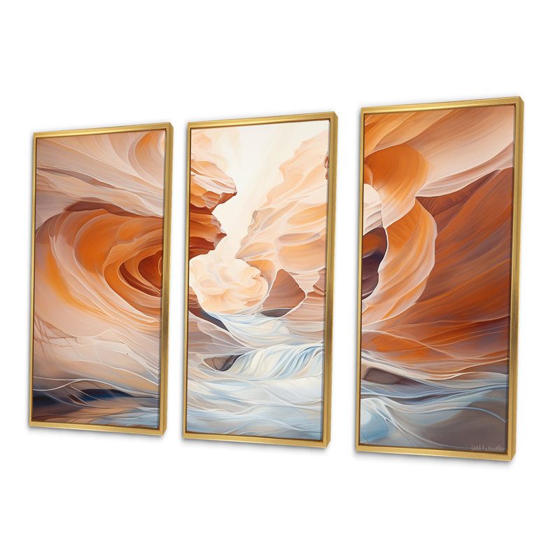 Canyon Antelope liquide Art III - ensemble de décoration murale Canyon, Cadre flottant doré, H 40 po x l 60 po x P 1 po