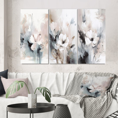 «Delicate Gray Flowers», 3 pièces sur toile