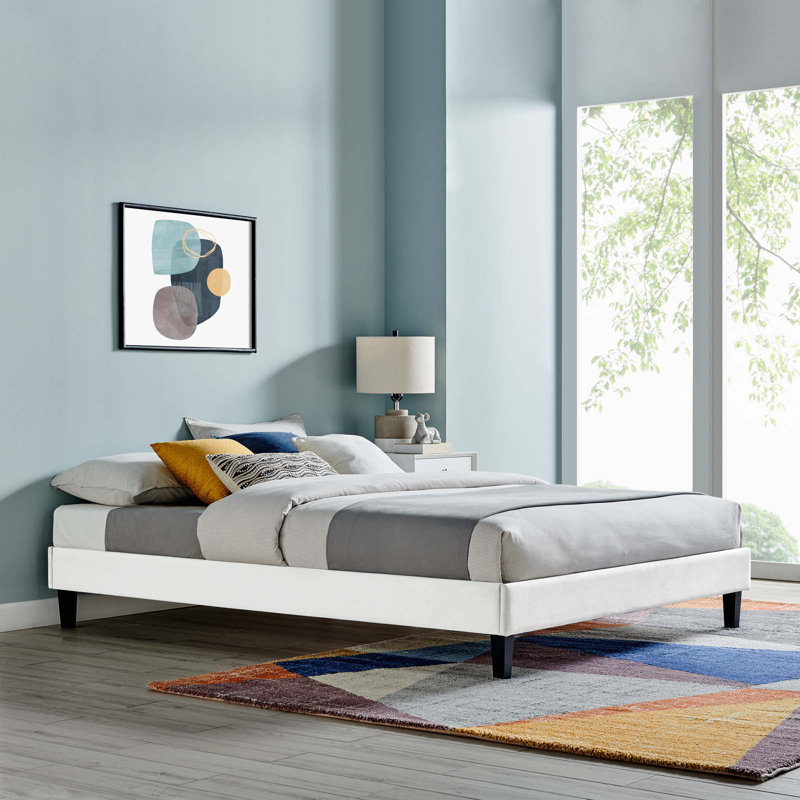 Reign Performance Velvet Platform Bed Frame, White, Queen