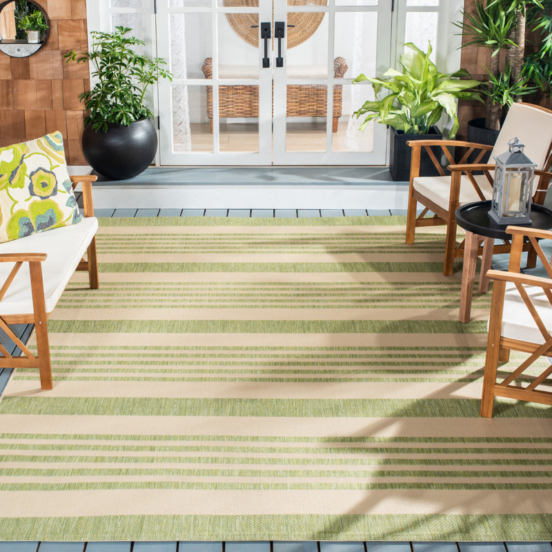 Tapis rayé beige et pois de senteur pour l'intérieur et l'extérieur Arneshia, Rectangle 4 pi x 5 pi 7 po