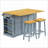 Kitchen Island with Storage - 53-Inch Classic Slate Gray-Blue Set with 2 Bar Stools, Power Outlets, Drop Leaf, Wheels | MDF | Medium (40-55in)-589479431