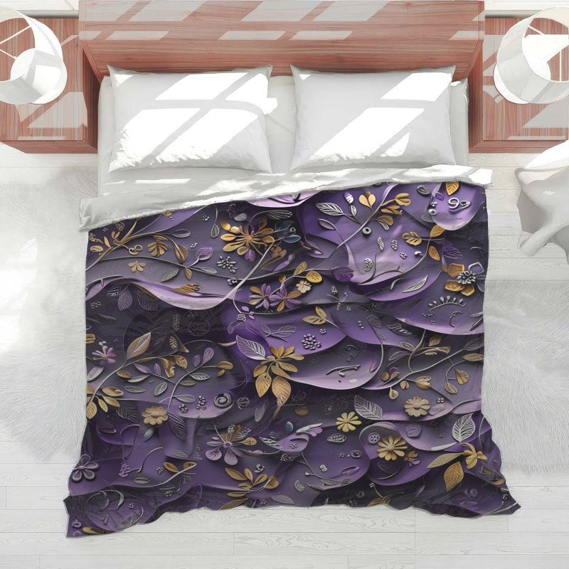 Édredon à motif floral mauve et doré, Très grand lit