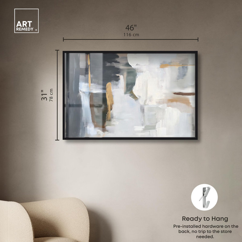 «Stratum III Shadowbox Print Abstract Decor» par Art Remedy, H 31 po x l 46 po, Noir