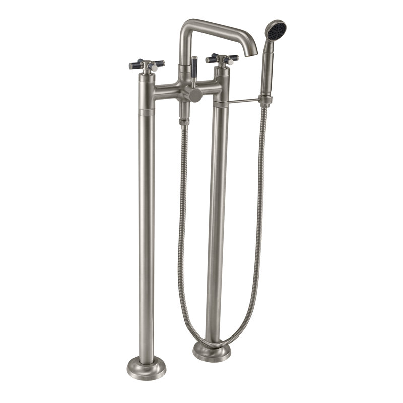 Descanso Tub Filler with Diverter, Satin Nickel/Gray, Cross Handle
