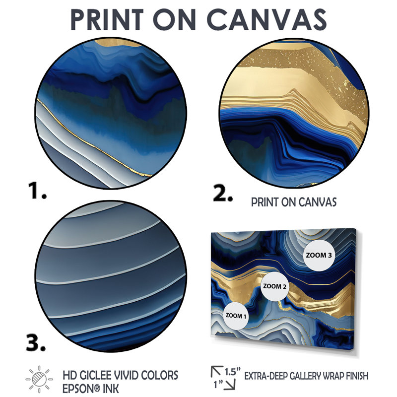 «Vibrant Blue and Gold Flow Art I», art mural abstrait transitionnel, 4 pièces, Impression encadrée sans passe-partout, Noir