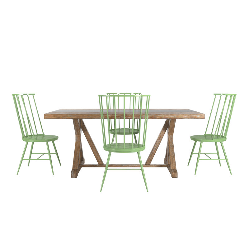 Ensemble de table de salle à manger et de chaises en bois Durga, Vert pré
