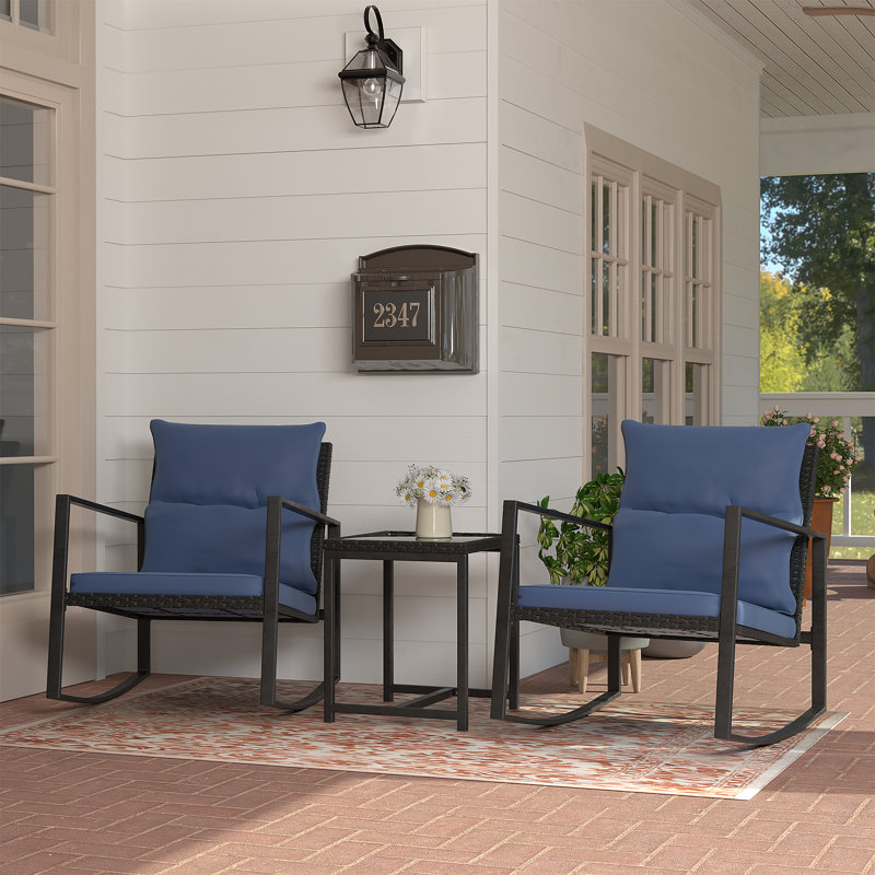 2 - Person Patio Dining Set with Square Table , Cushions Included, Dark Blue