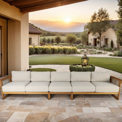 Guzal 3 - Piece Acacia Wood Patio Outdoor Sectional Sofa With Cream Cushions