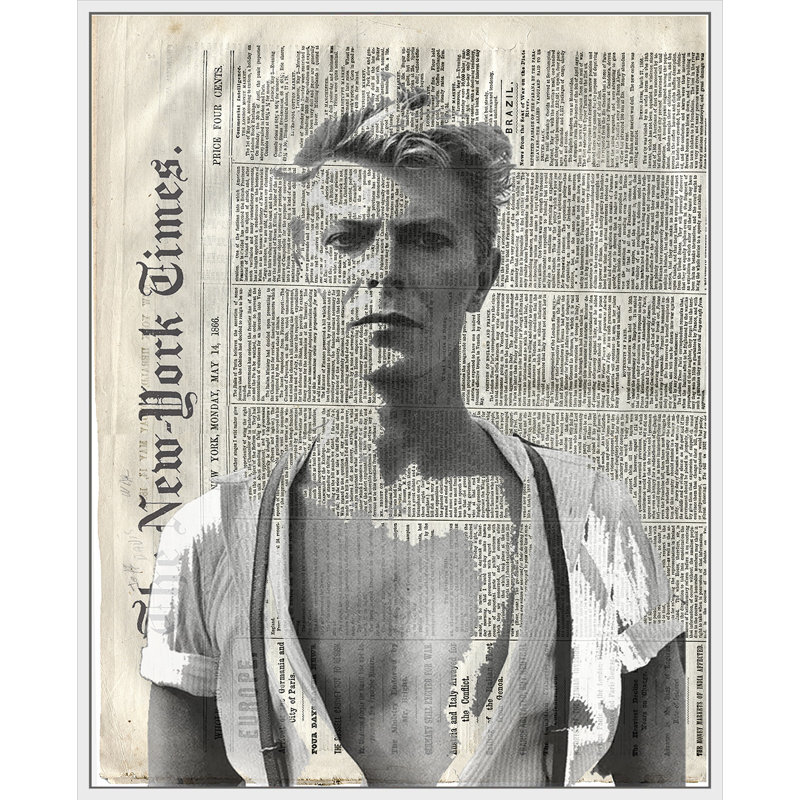 Bowie - peinture sur toile avec cadre flottant, H 22 po x l 18 po x P 2 po, Blanc