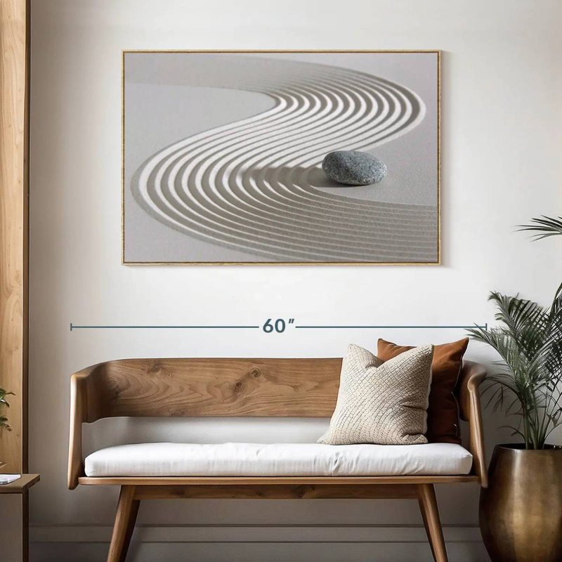 Pierre zen sur sable, Cadre flottant en bois naturel, 46 po x 31 po