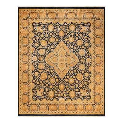 Tapis unique noué à la main orange / beige / bleu marine 8 pi 1 po x 10 pi 1 po Sahair