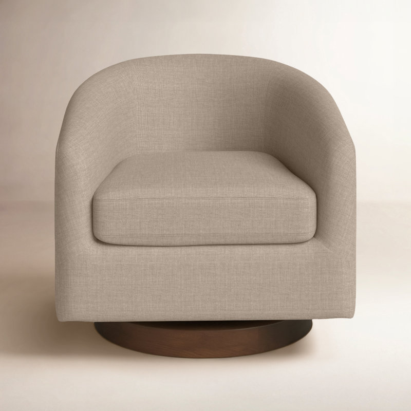 Bennett Upholstered Swivel Barrel Chair, Effie Flax Performance Linen