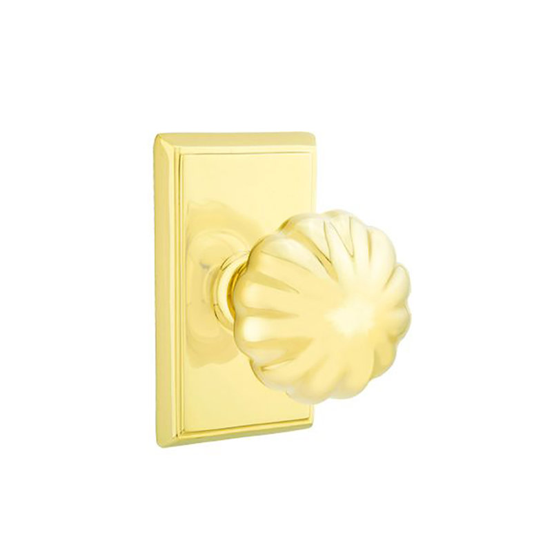 Privacy Melon Knob with Rectangular Rose, Polished Brass
