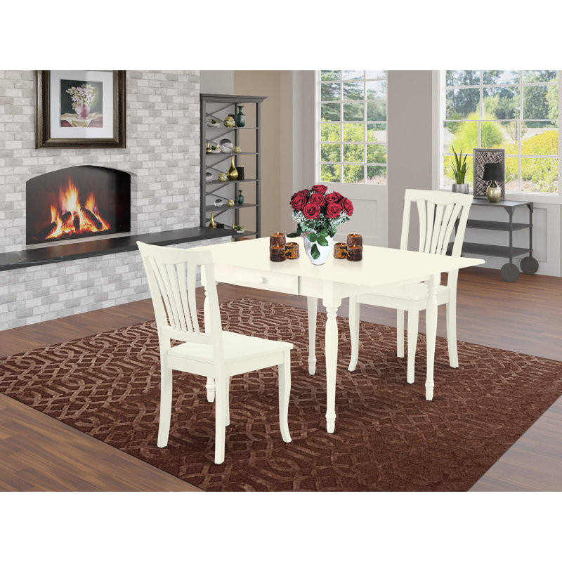 Ensemble de coin repas 3 pièces pour petits espaces comprenant une table de salle à manger rectangulaire avec Dropleaf et 2 chaises de salle à manger, 36 x 54 pouces, blanc lin