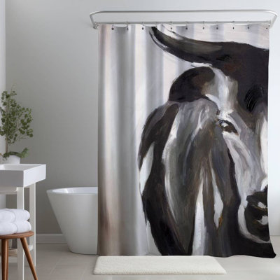 Bull Head Closeup – Farm Animal Decor for Bedroom – Polyester Shower Curtain, Dye Sublimation Print, 71" W × 74" L