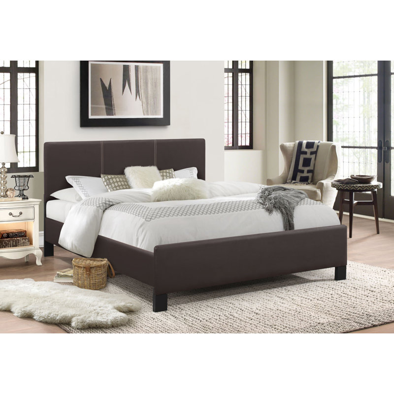 Vegan Leather Metal Platform Bed, Full/Double, Espresso