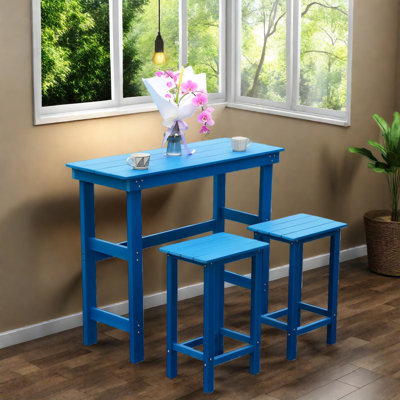 Durable Hdpe Dining Table Sets, Lake Blue, Modern Outdoor Patio Furniture