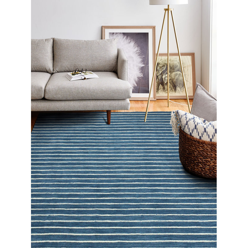 Azure Stripe Handmade Wool Rectangular Area Rug 3'6" x 5'6"