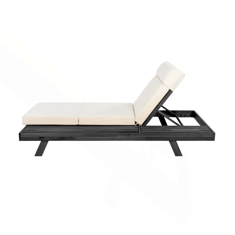 Lounge Chaise With Headrest, Space Available On One Side, Acacia Wood In Black With Water-Resistant Lounge Cushions (3-Fold & 4 Inch) – Matching Available