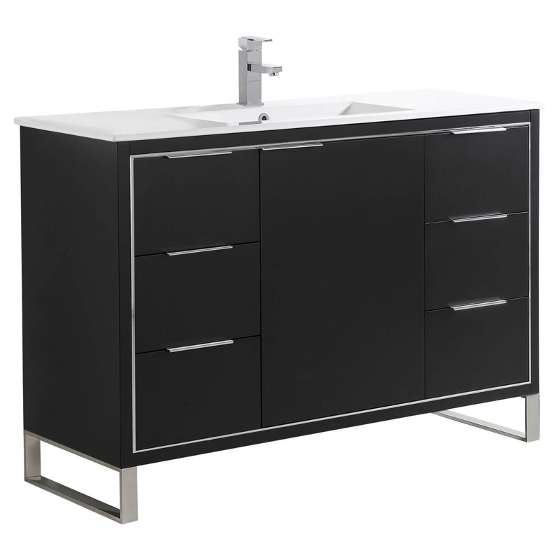 48" Single Bathroom Vanity Set, Matte Black, Chrome