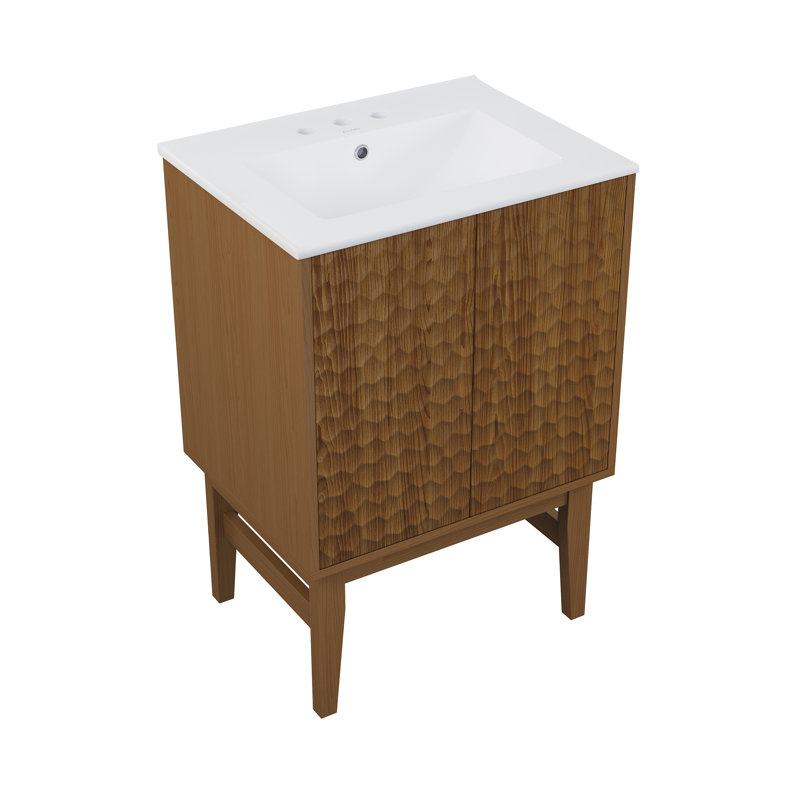 Meuble-lavabo autoportant 24 po Bosse en chêne brun avec comptoir Bosse, Chêne brun, Blanc, Trou unique