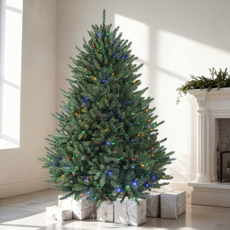 Arbre de Noël artificiel épinette bleu 6,5 pi avec 2250 pointes, 500 lumières DEL et 9 modes d'éclairage pour un décor des Fêtes