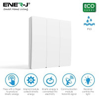 Ener - J Wireless Kinetic 3 Gang Switch Silver IP56 Waterproof Battery Free Wall Switch
