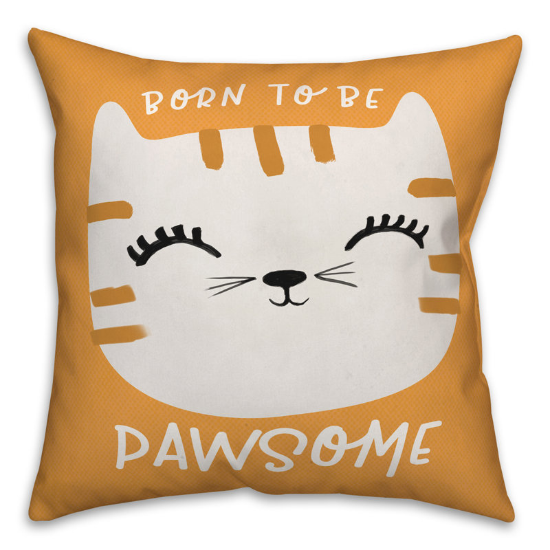  Coussin Born to Be Pawsome, 18 po x 18 po, Orange