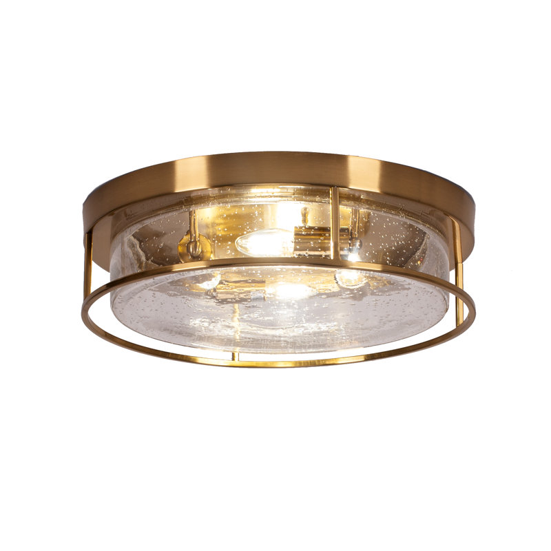 Plafonnier encastré, avec verre, Laiton New Age, À bulles, H 5,25 po x l 5,25 po x P 18 po