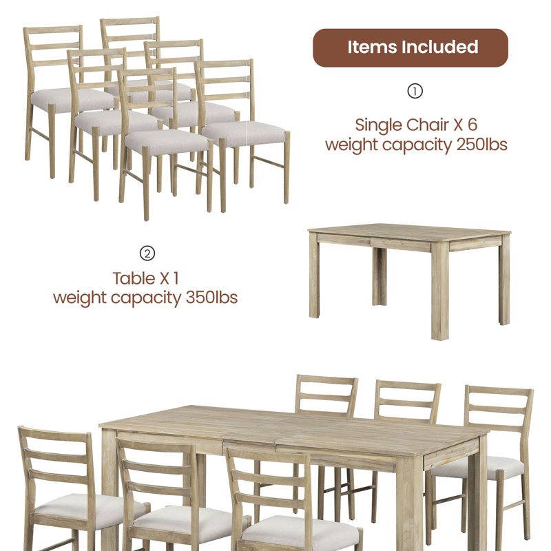 Ensemble repas pour 6 personnes, Brun, Chêne