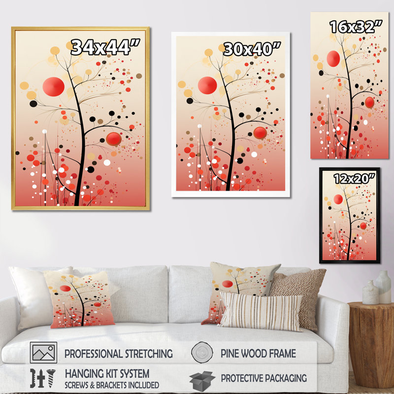 «Pink Boho Blooming Branch» sur toile, Cadre simple noir, H 20 po x l 12 po x P 1 po