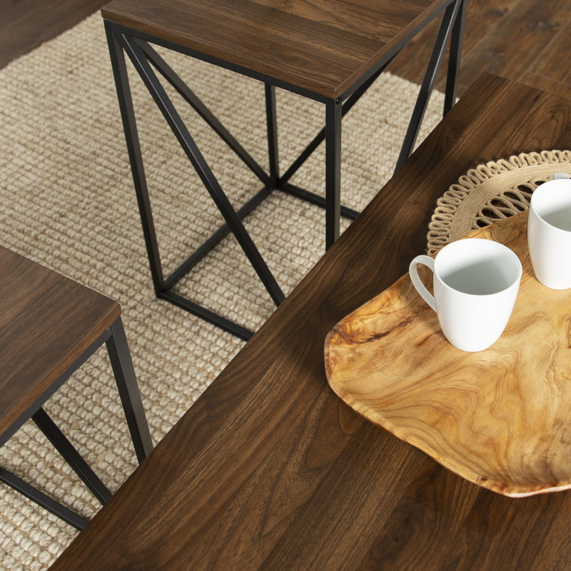 Ensemble de tables géométriques 3 pièces, Noyer foncé