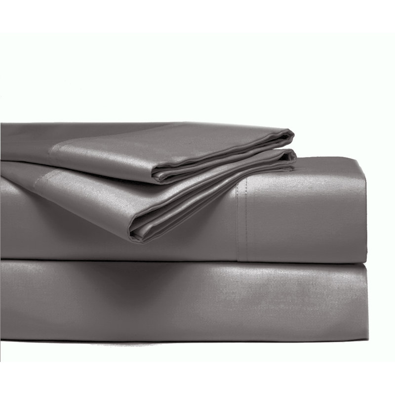 100% Cotton Sateen Weave Sheet Set, Dark Gray, Twin Sheet Set with 2 Pillowcases