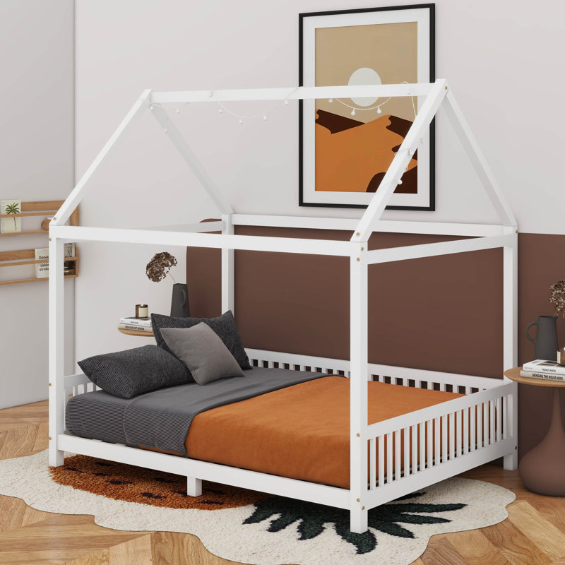  House Bed With Guardrail And LED, Full