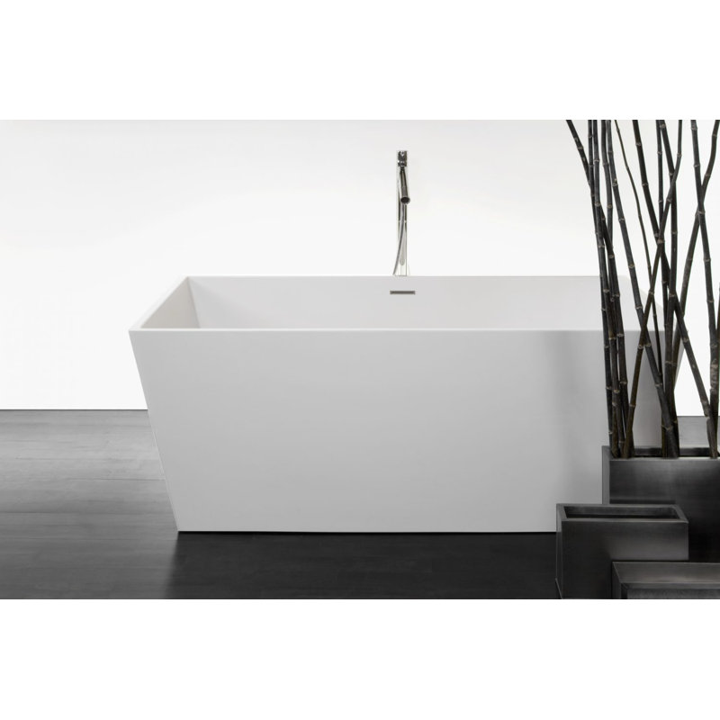 Cube 60'' L Freestanding Soaking Bathtub, Matte White, Polished Chrome