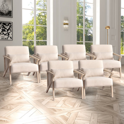 Marke 34" Wide Upholstered Linen Blend Accent Chair with Wooden Legs and One Pillow