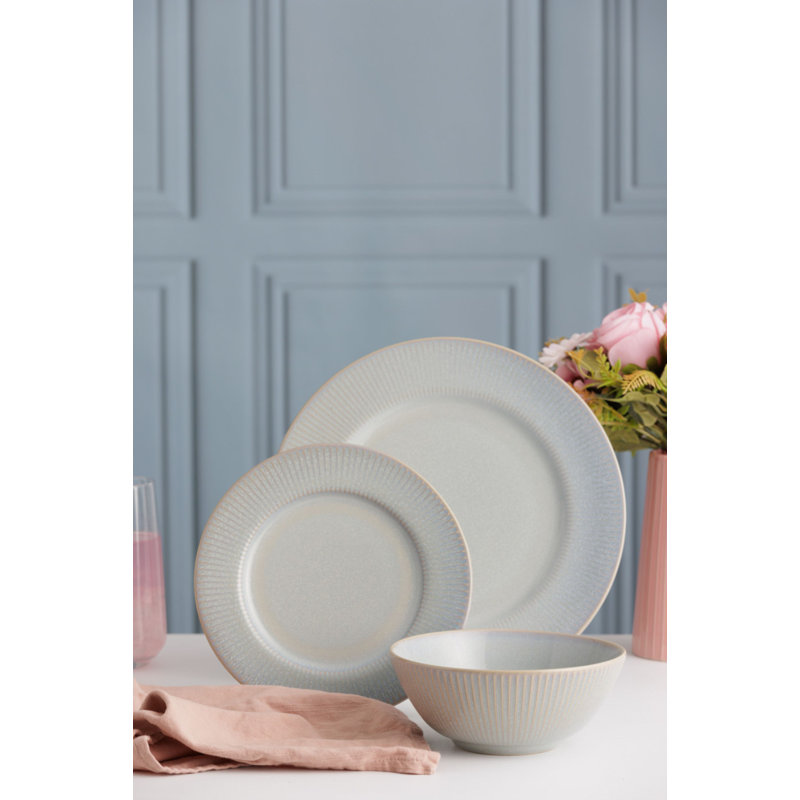 Reactive Linear 12 Piece Dinner Set, Grey