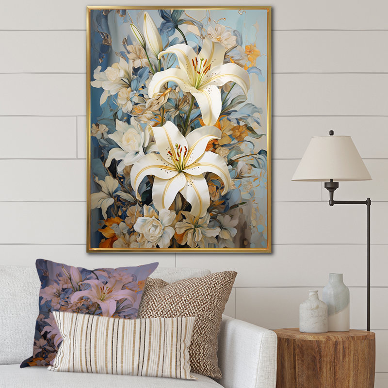Dreamy Serenade Of Lilies III sur toile, Cadre flottant doré, H 44 po x l 34 po