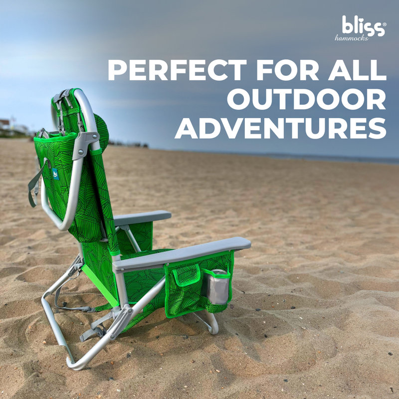  Folding Beach Chair Recliner with Detachable Cooler, Amber Leaf, Green Floral