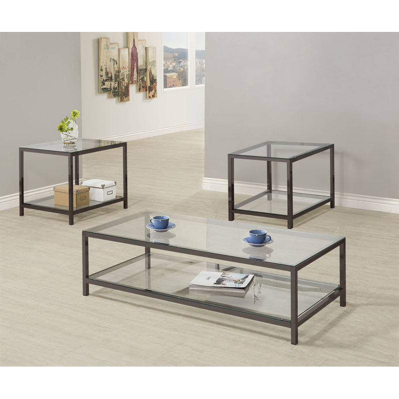 Ensemble de tables basses et de tables de bout Nourah Nickel noir, 3 pièces: 2 tables de bout, table basse