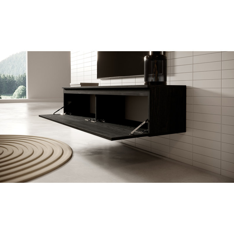 Ashauna TV Stand, 30cm H x 140cm L x 31.6cm W, Black Ash/Gold
