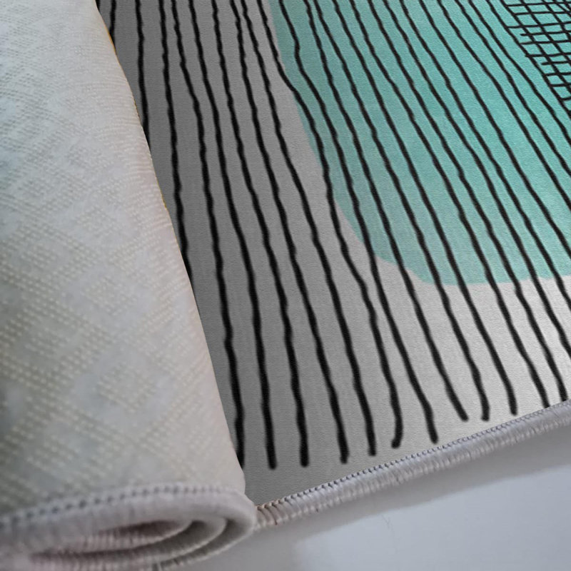 Stylish Woven Area Rug, 5.2 x 7.5 Feet, 100% Polyester with Non-Slip Felt Dot Underside | Pile Height: 0.4 inches, Total Thickness: 0.4 inches | Machine Washable, Digital Printed, Perfect for Living Room & Bedroom Decor