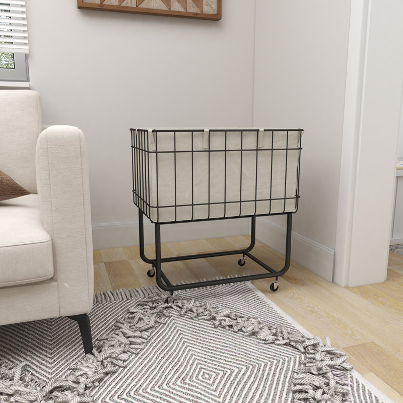 Elsmere Metal Deep Set Wire Basket Storage Cart with Wheels and Fabric Lining